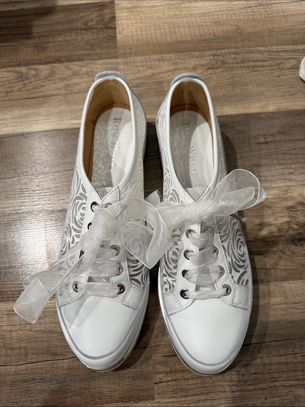 White Floral Lace-Overlay Women’s Sneaker with Sheer Ribbon Laces